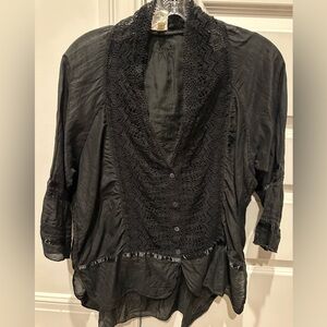 Black top with lace ribbon and button accents - like new